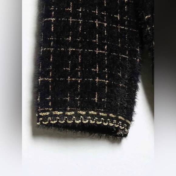 Plaid Faux Pearl Button Tweed Jacket/ Knitting Cardigan - Picture 7 of 10